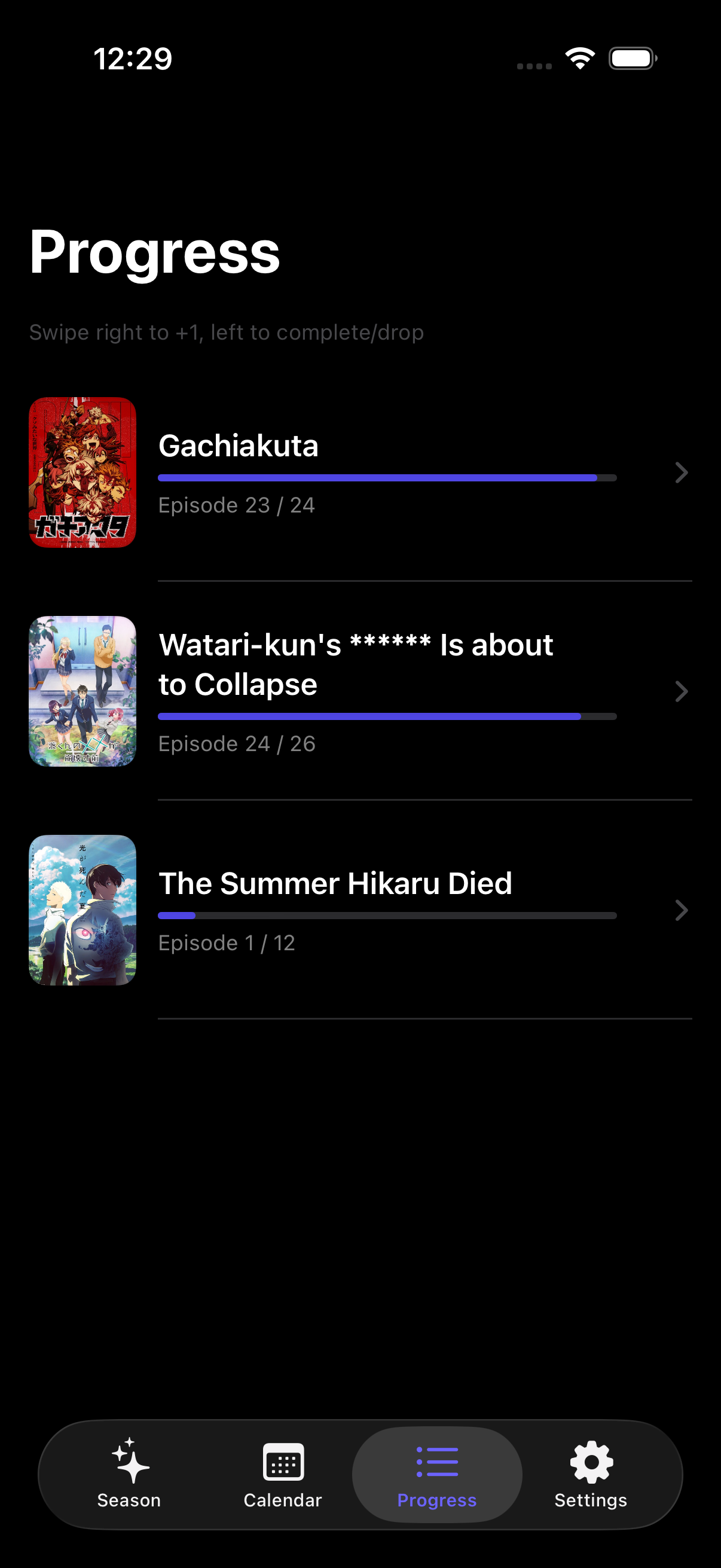 Progress overview (dark mode)