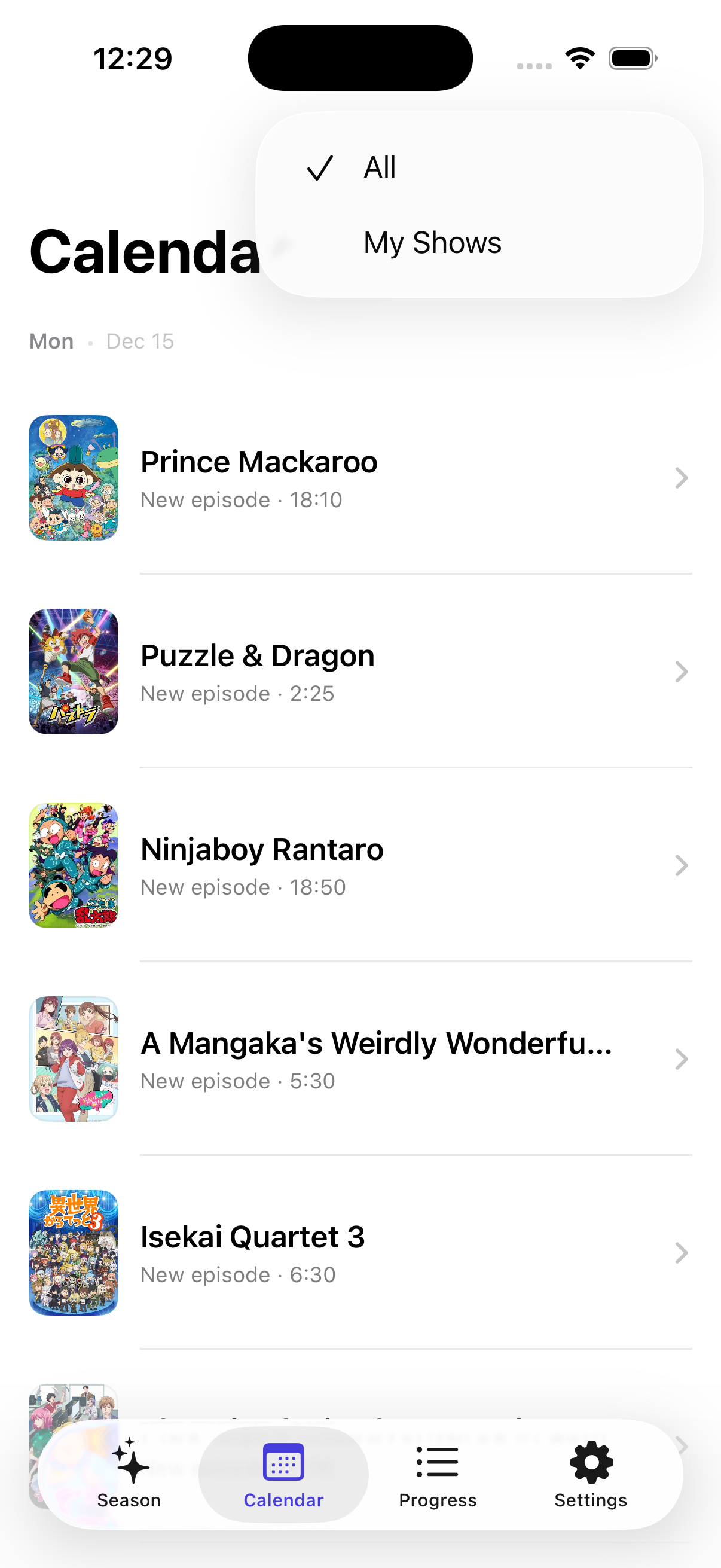 Calendar view (light mode)