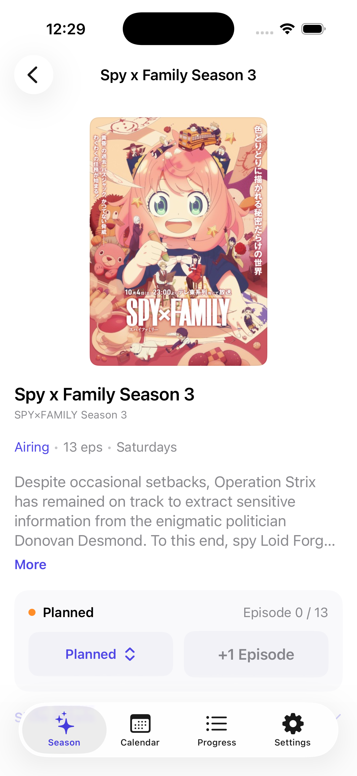 Anime detail screen (light mode)